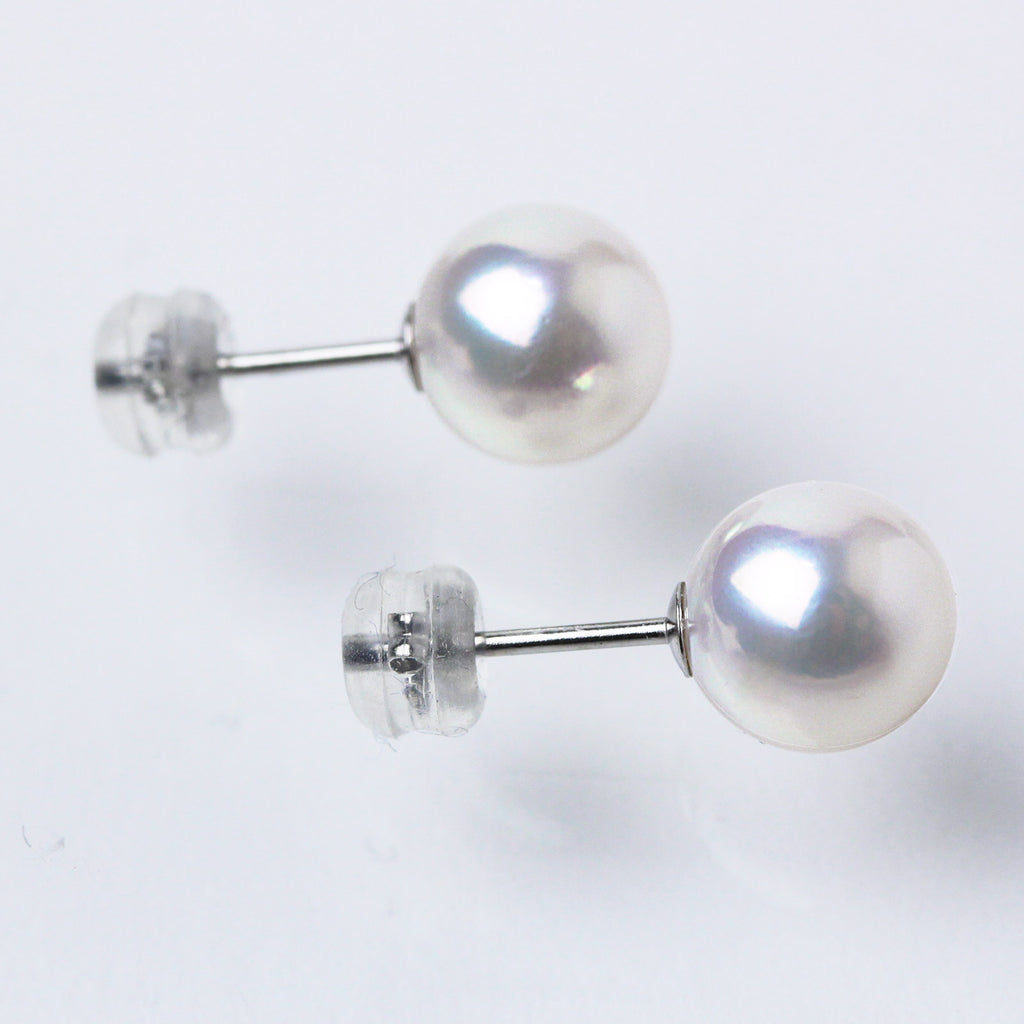 花珠 パールピアス イヤリング 無調色 8.5mm 真珠総合研究所 PT900 K14ホワイトゴールド