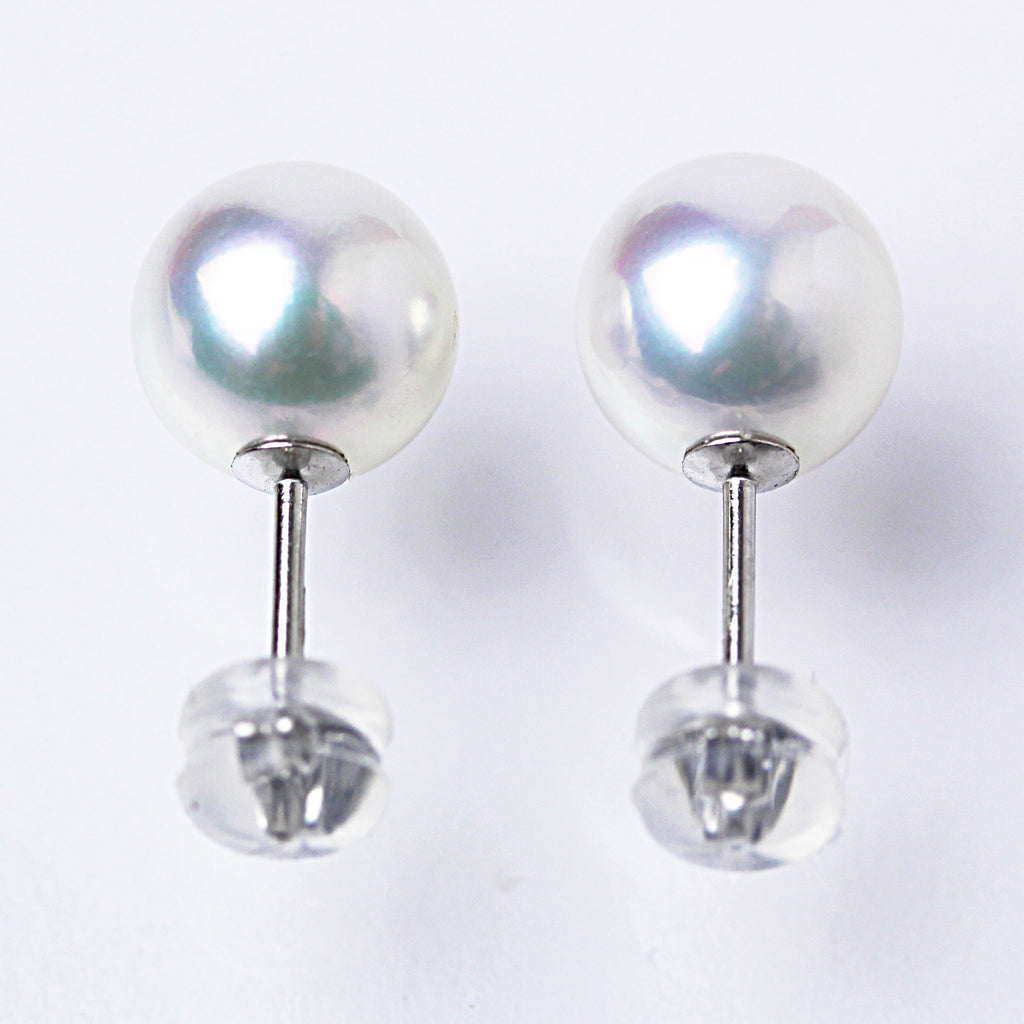 花珠 パールピアス イヤリング 無調色 8.5mm 真珠総合研究所 PT900 K14ホワイトゴールド