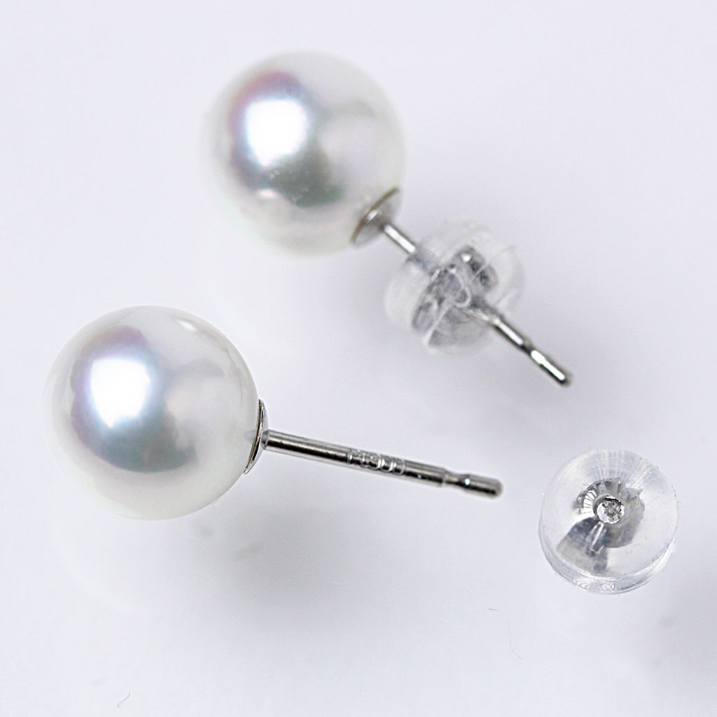 花珠 パールピアス イヤリング 無調色 8.5mm 真珠総合研究所 PT900 K14ホワイトゴールド