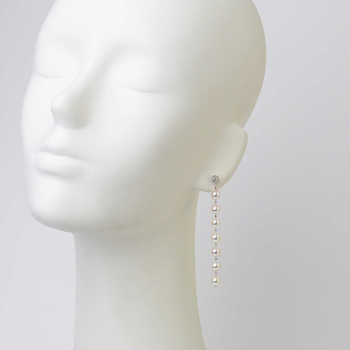 揺れるパールピアス  ライン7粒 K18WG 国内産アコヤ真珠 6.5mm