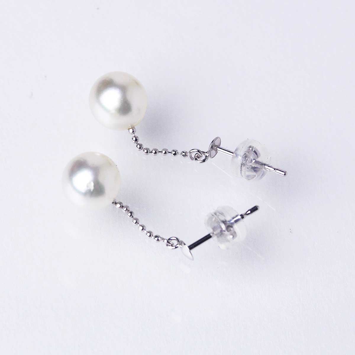 チェーンブラ パールピアス カットボールチェーン K14WG あこや真珠 7.5mm