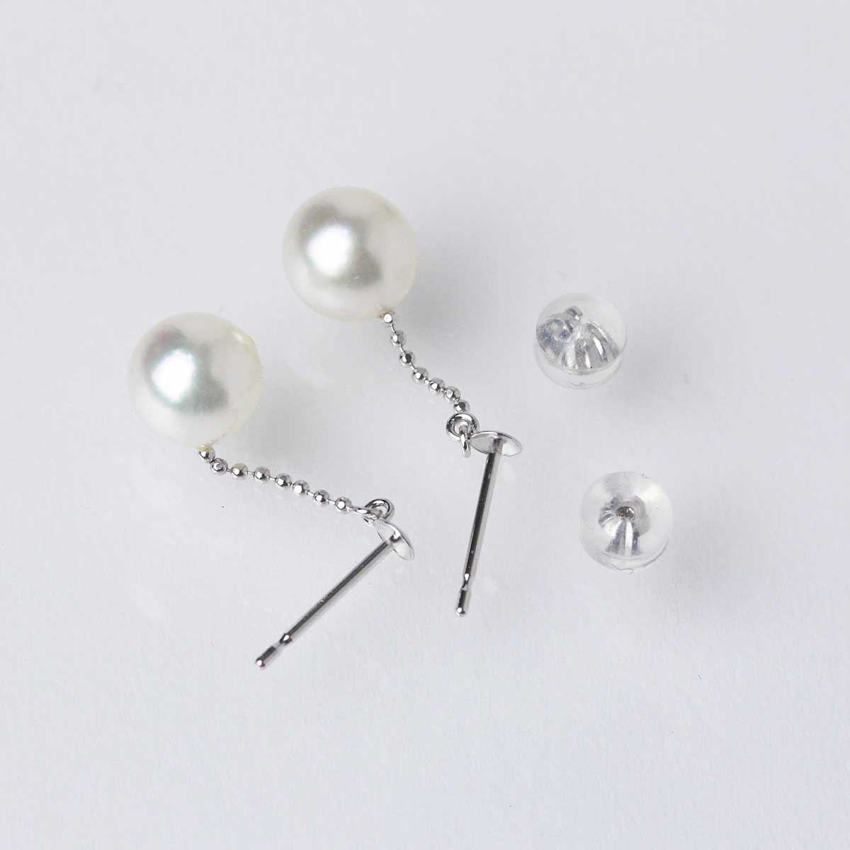 チェーンブラ パールピアス カットボールチェーン K14WG あこや真珠 7.5mm