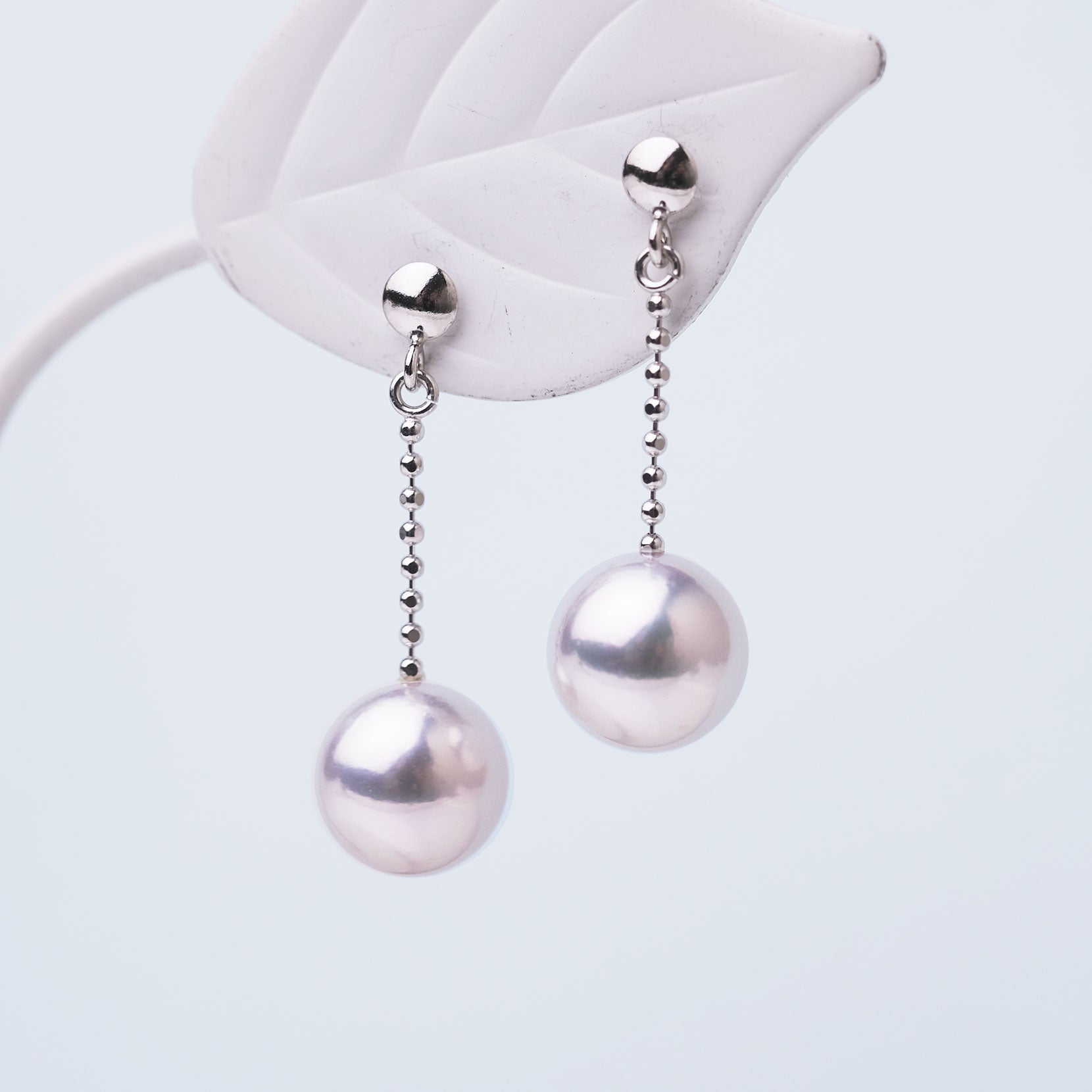 チェーンブラ パールピアス カットボールチェーン K14WG あこや真珠 7.5mm