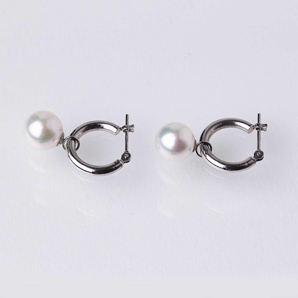 ☆アコヤ真珠K18金ホワイトパール フープピアス 2点セット　　No.40 ☆ パール フープピアス あこや真珠 7.5mm K14ホワイトゴールド – Uwajima