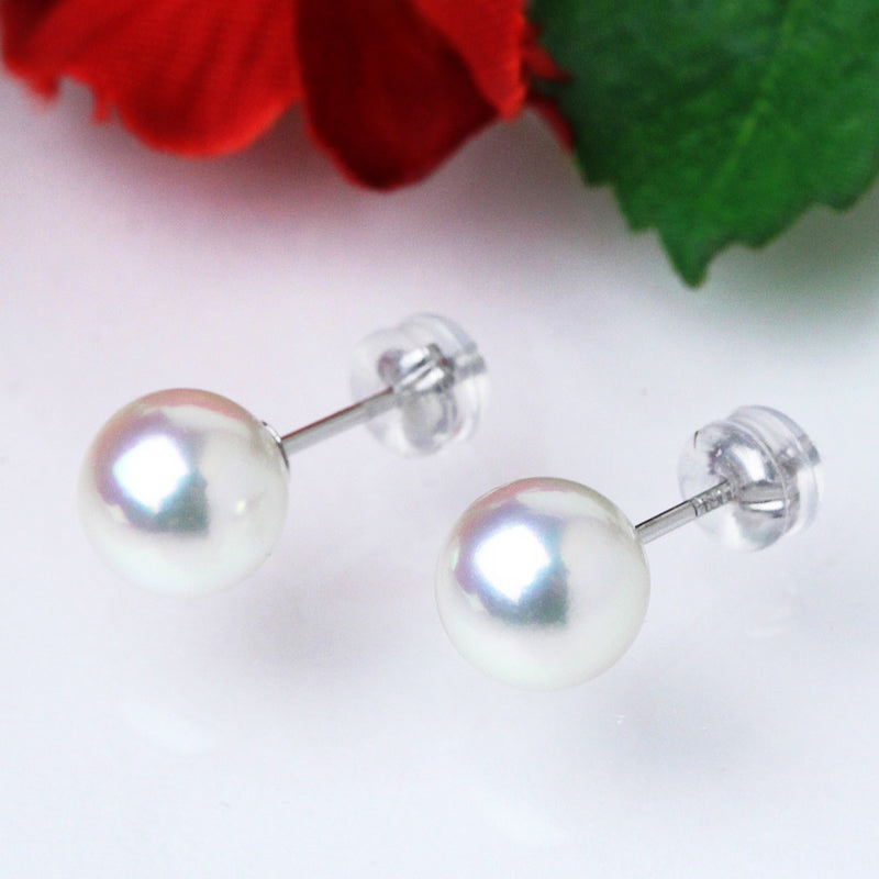 無調色 アコヤ真珠 7.5mm パールピアス イヤリング PT900 K14ホワイトゴールド