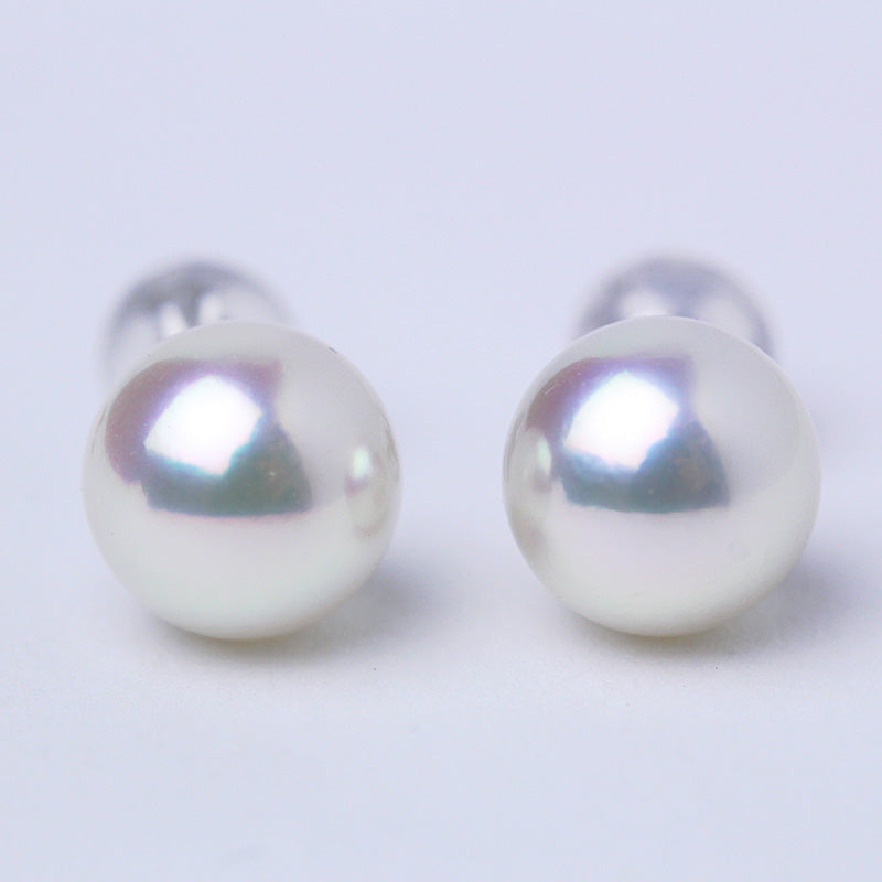 無調色 アコヤ真珠 7.5mm パールピアス イヤリング PT900 K14ホワイトゴールド