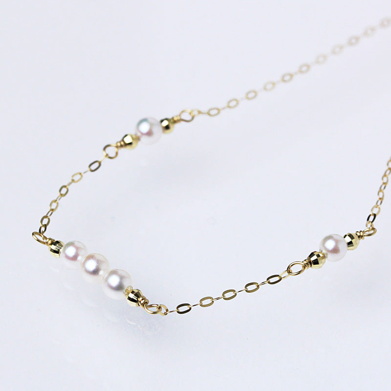 【処分セール】ベビーパールのステーション・ブレスレット  K10WG/YG 国内産アコヤ真珠 3mm