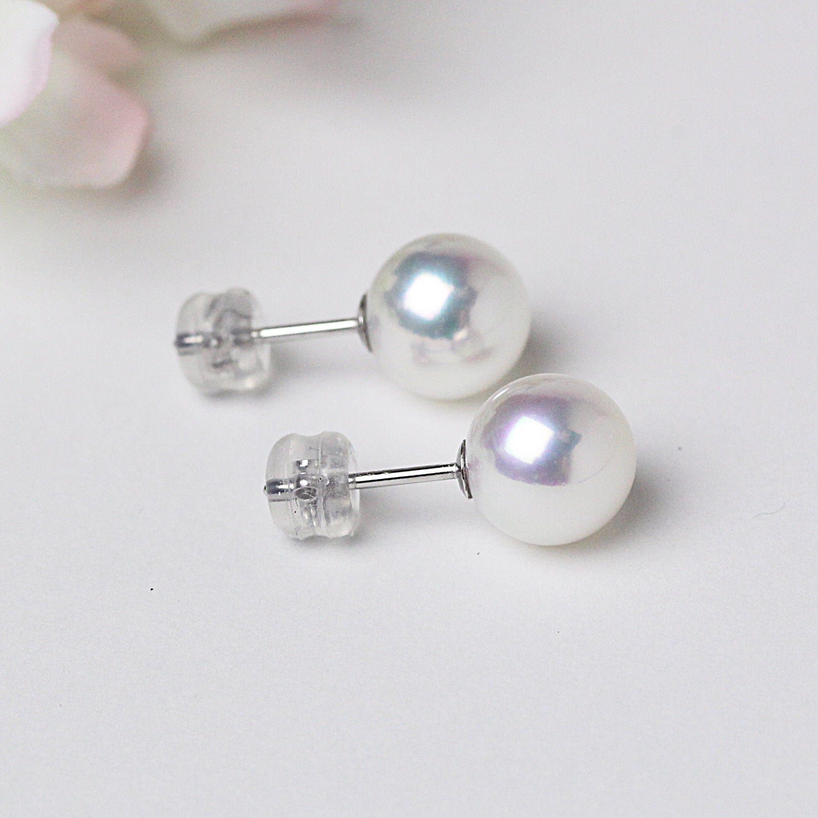 準花珠/花珠落ち パールピアス イヤリング 無調色 真珠総合研究所 PT900 K14ホワイトゴールド